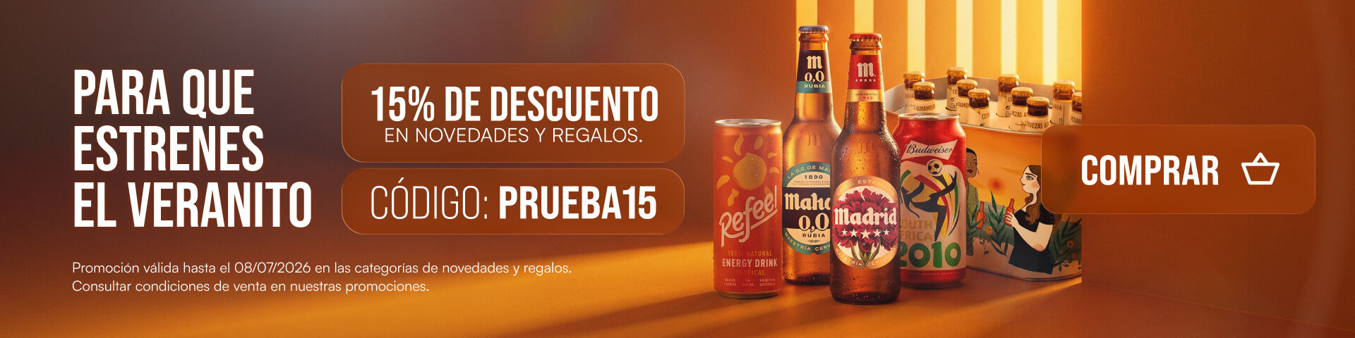 Descubre nuestras novedades y productos ideales para regalar con un 15% de descuento con el cup&oacute;n PRUEBA15